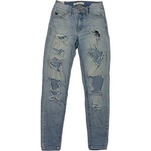 Kan Can 24 Boho Jeans Distressed Light Holes Boho Rocker KC8099 XS 00 0